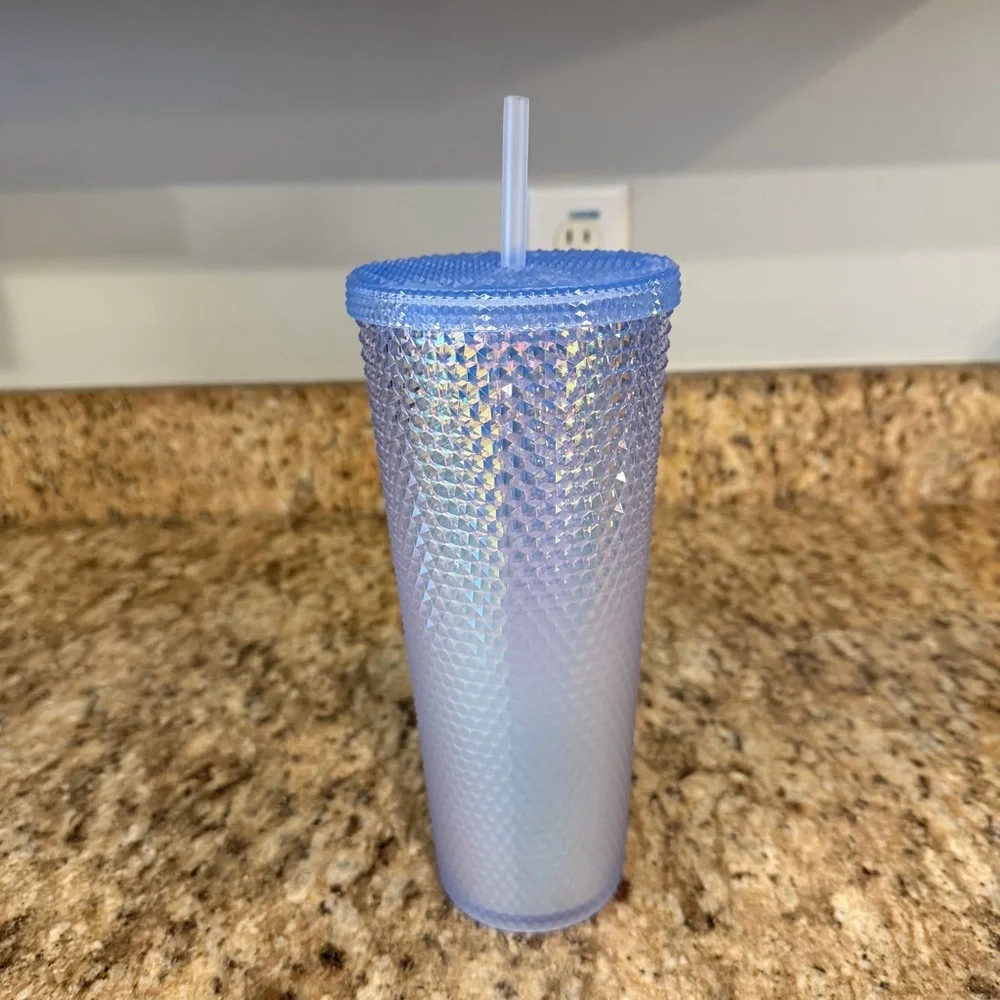 Starbucks 2021 China Ice Blue Iridescent Bling Glitter Studded Tumbler 24oz New